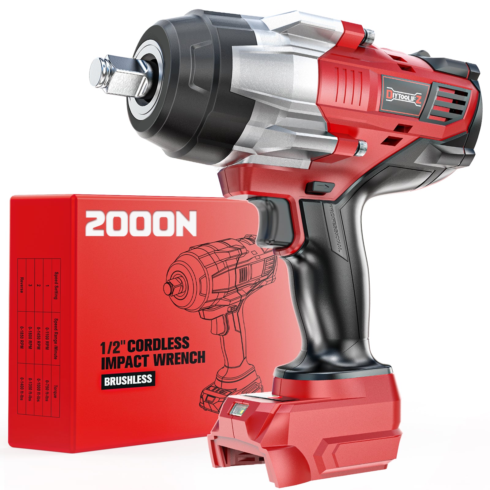 DIYTOOLIFZ Cordless Impact Wrench 1/2 inch for Milwaukee 18v Battery, 1400Ft-lbs (2000N.m) Brushless Electric Impact Gun