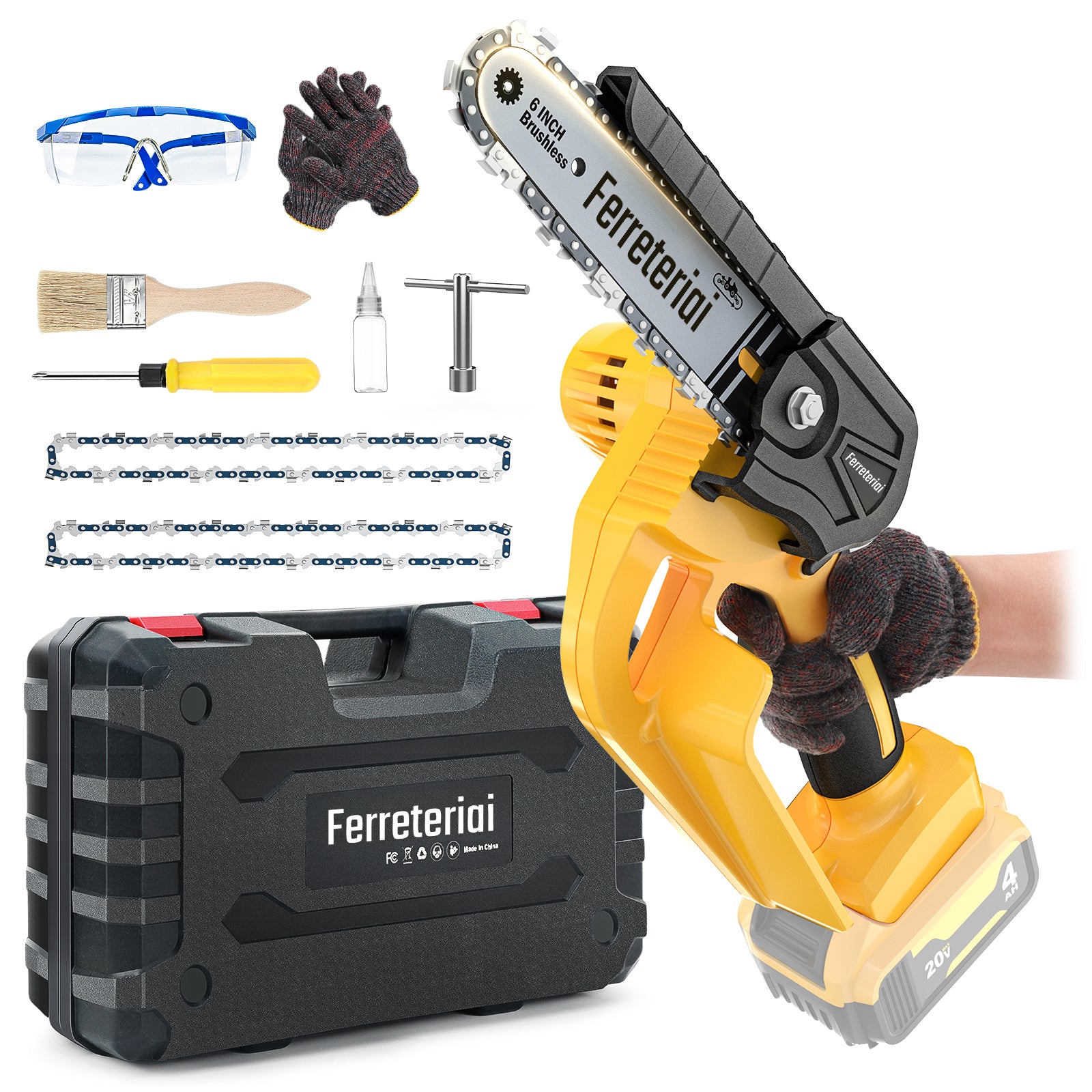 Ferreteriai Cordless Mini Chainsaw 6" for Dewalt 20V Battery