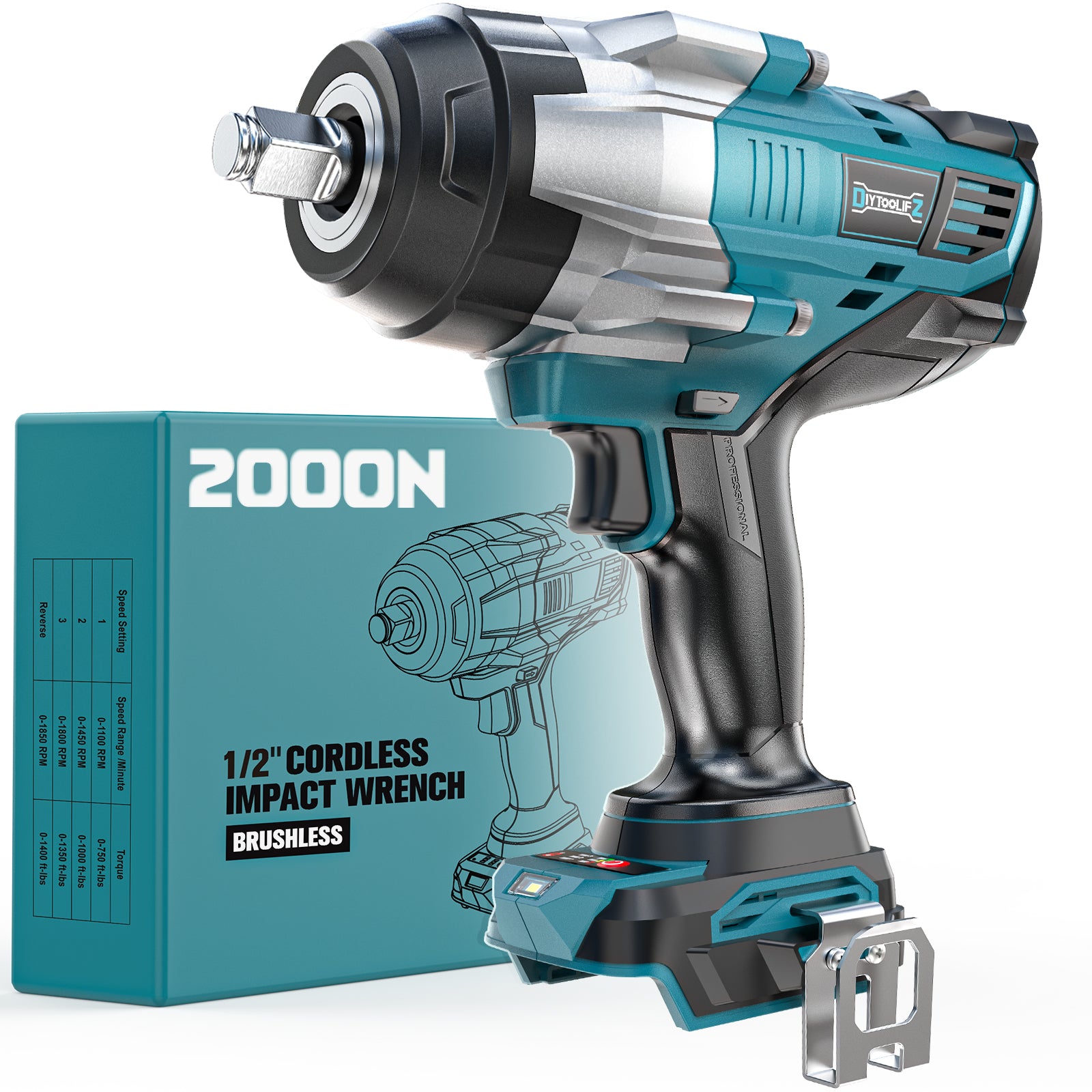 DIYTOOLIFZ Cordless Impact Wrench 1/2 inch for Makita 18v Battery, 1400Ft-lbs (2000N.m) Brushless Electric Impact Gun