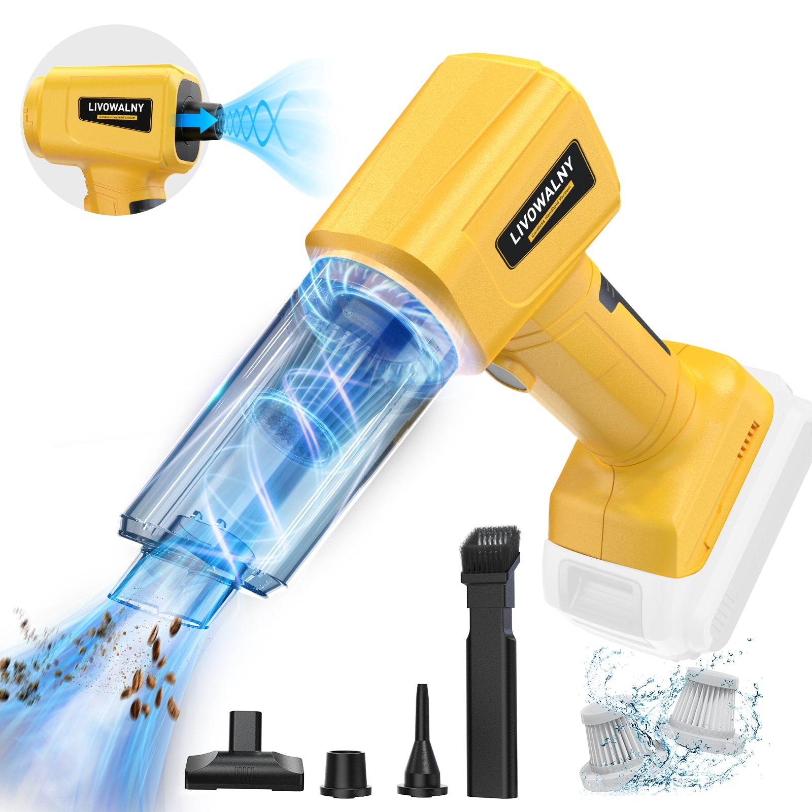 LIVOWALNY 150W/18Kpa Cordless Mini Handheld Vacuum Cleaner for DeWALT 20v Battery 4 in 1 Car Vacuum Cleaner