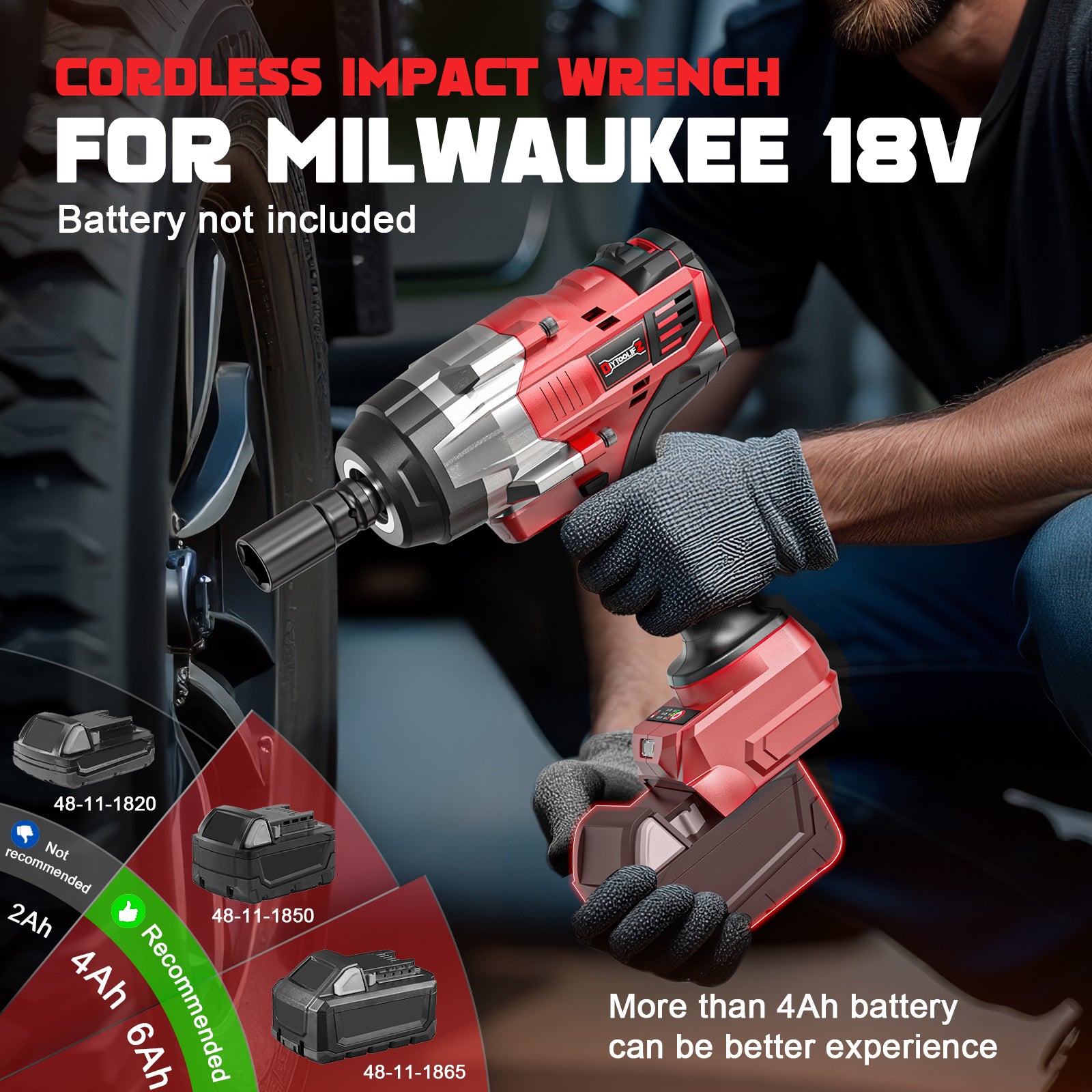 DIYTOOLIFZ Cordless Impact Wrench 1/2 inch for Milwaukee 18v Battery, 1400Ft-lbs (2000N.m) Brushless Electric Impact Gun