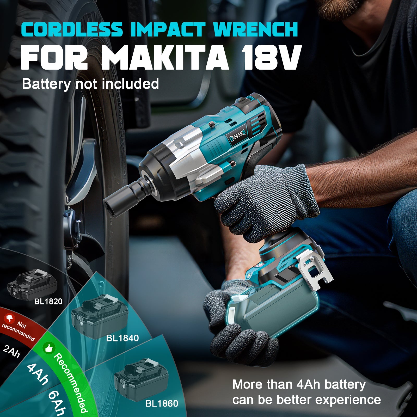 DIYTOOLIFZ Cordless Impact Wrench 1/2 inch for Makita 18v Battery, 1400Ft-lbs (2000N.m) Brushless Electric Impact Gun