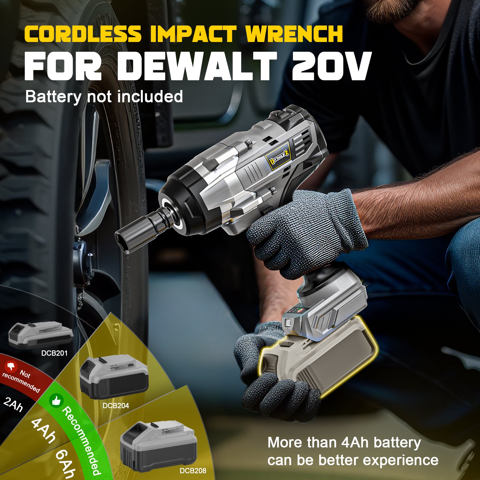 DIYTOOLIFZ Cordless Impact Wrench 1/2 inch for DeWalt 20v Battery, 1400Ft-lbs (2000N.m) Brushless Electric Impact Gun