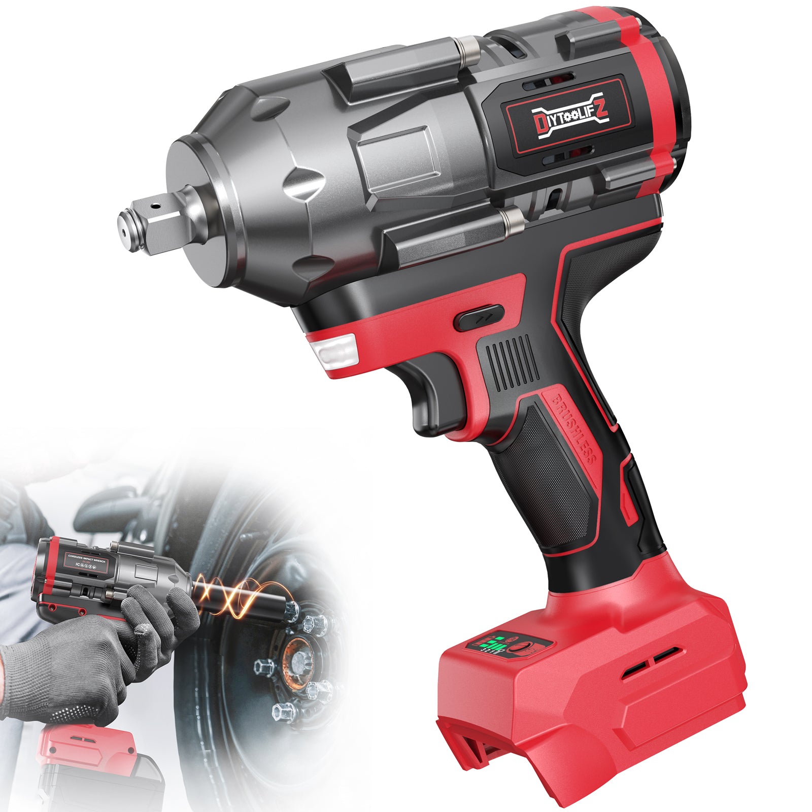 DIYTOOLIFZ Cordless Impact Wrench 1/2 inch for Milwaukee 18V Battery, 900Ft-lbs(1200N.m) High Torque Brushless Electric Impact Wrench Gun