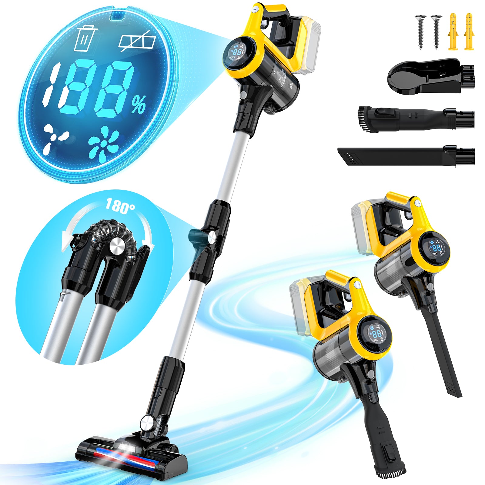 LIVOWALNY Cordless Vacuum Cleaner for DeWALT 20v Battery 350W 30KPA Stick Vacuum with LED Display