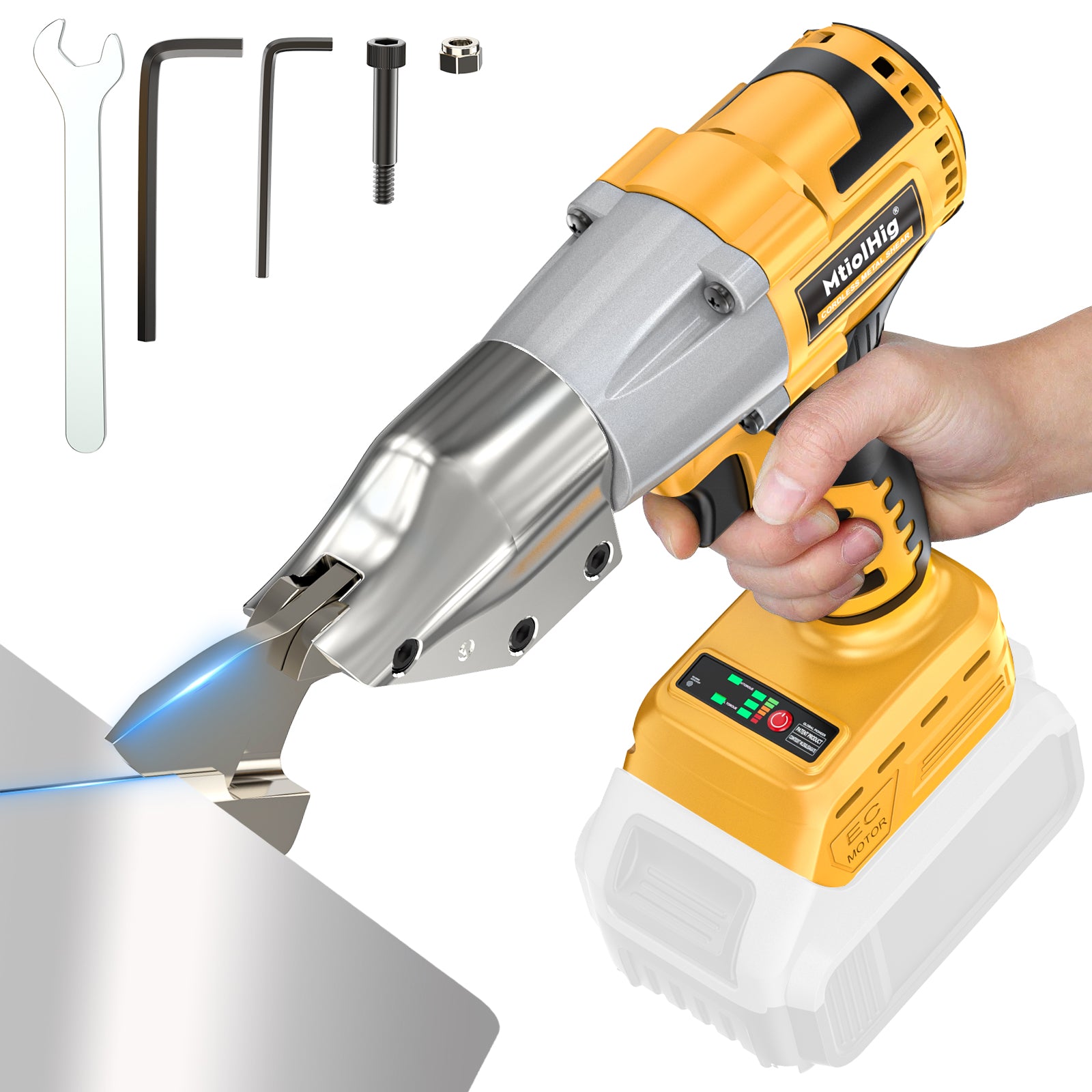 Cordless Sheet Metal Cutter: 221 Ft-Lbs Torque, 360 Pivoting Head, Cuts 18GA Material, Compatible with Dewalt 20V Battery