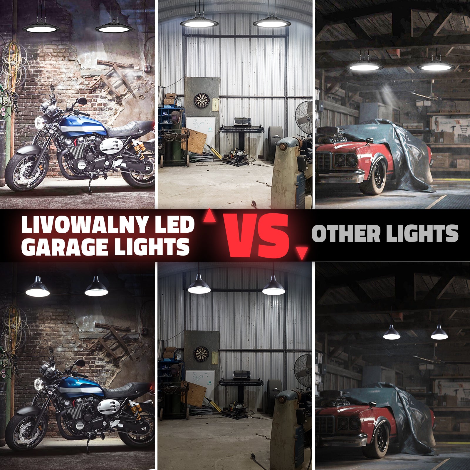 LED Garage Lights for Milwaukee m18 Battery - LIVOWALNY 60W 6000LM Ceiling Light 6500K (NO Battery) - 0