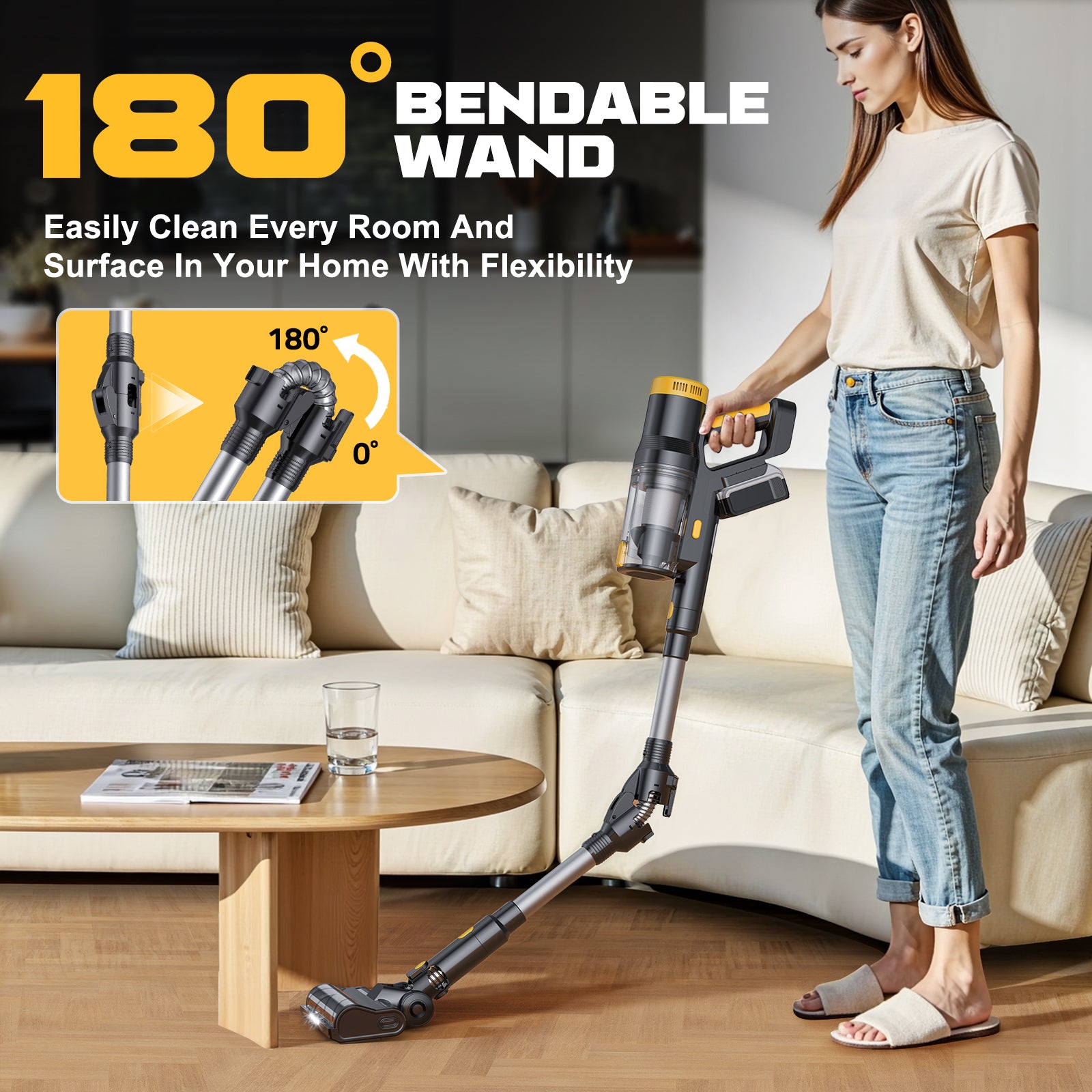 LIVOWALNY 350W Cordless Vacuum Cleaner for DeWALT 20v Battery, 40KPA Self-Standing Stick Vacuum with Double Dust Cup