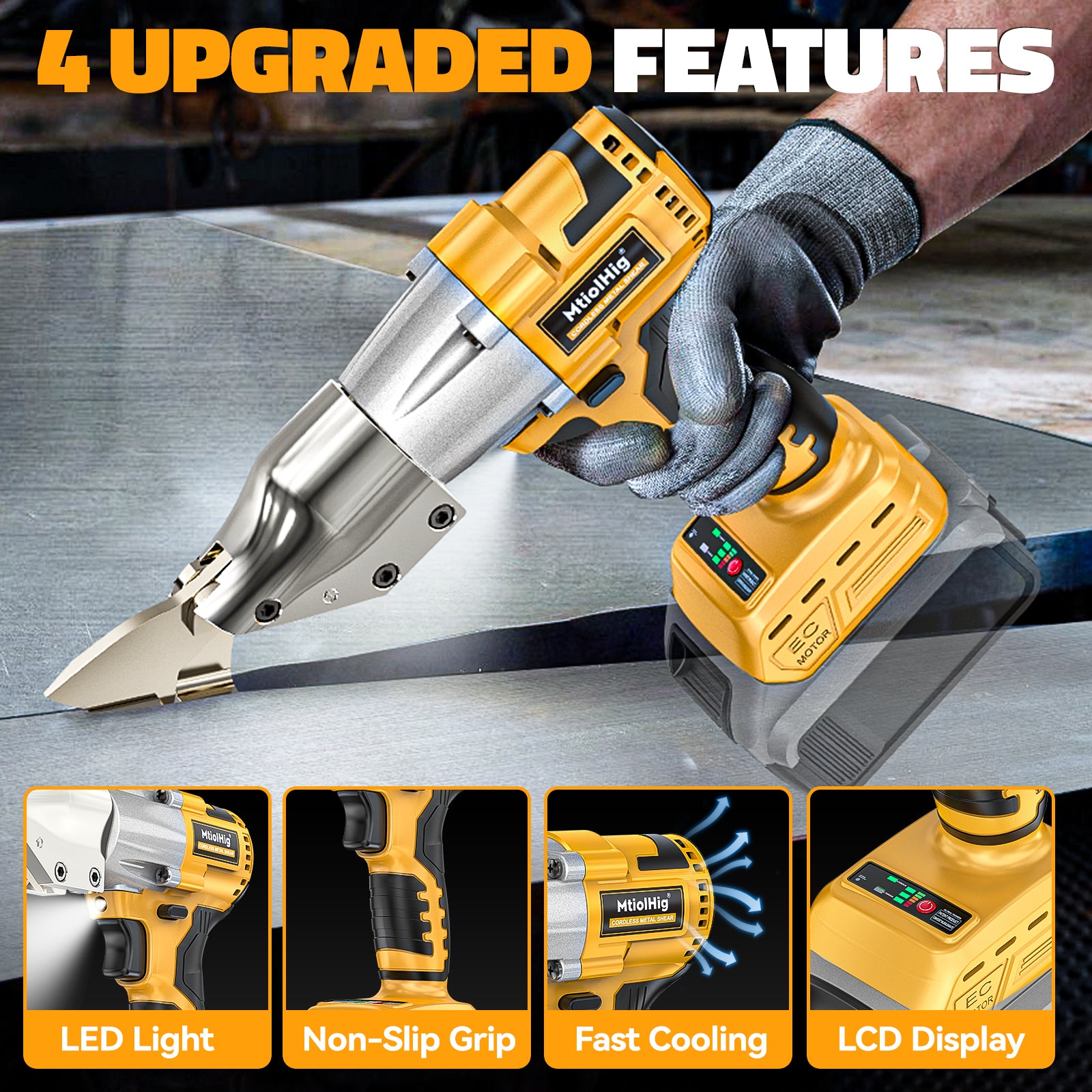 Cordless Sheet Metal Cutter: 221 Ft-Lbs Torque, 360 Pivoting Head, Cuts 18GA Material, Compatible with Dewalt 20V Battery