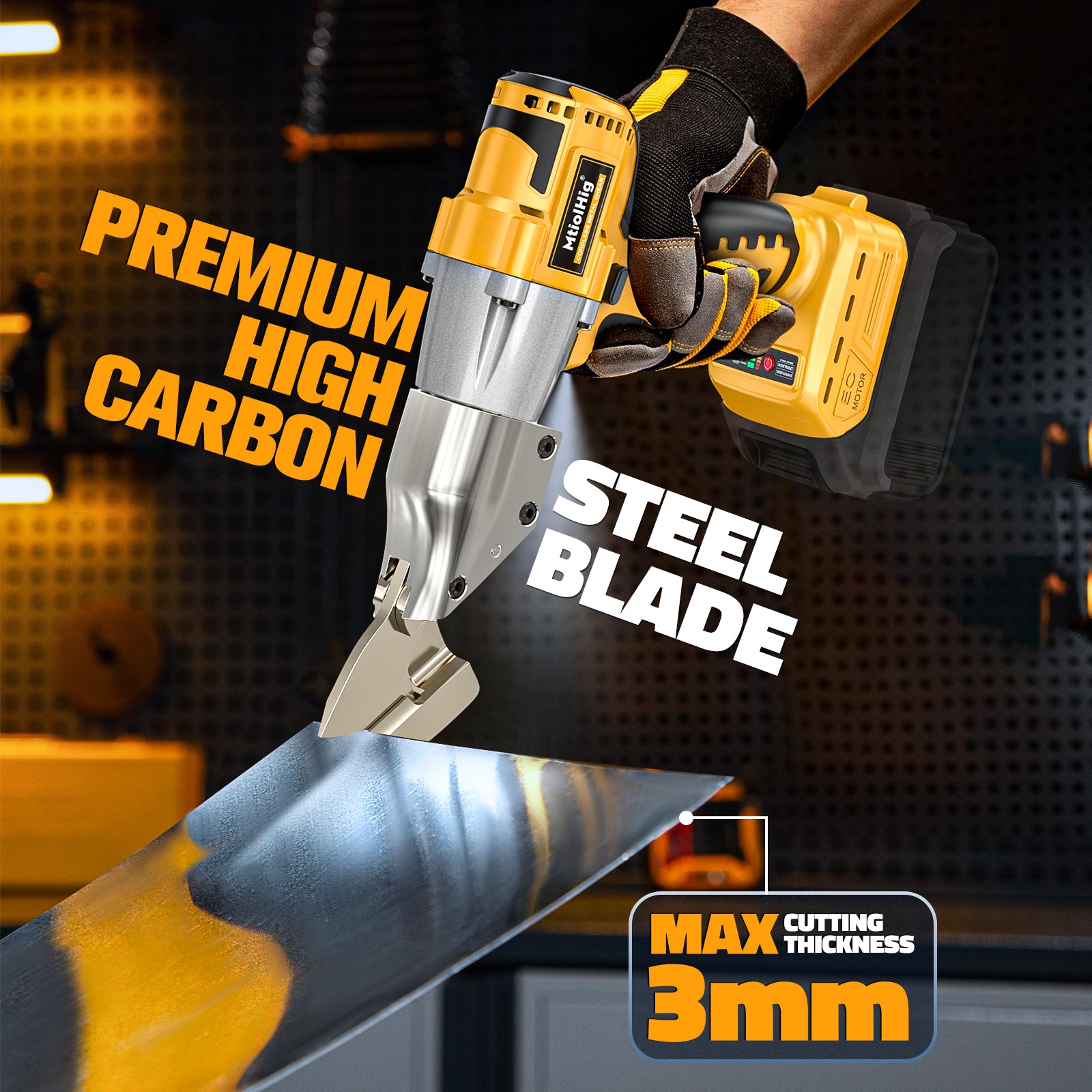 Cordless Sheet Metal Cutter: 221 Ft-Lbs Torque, 360 Pivoting Head, Cuts 18GA Material, Compatible with Dewalt 20V Battery