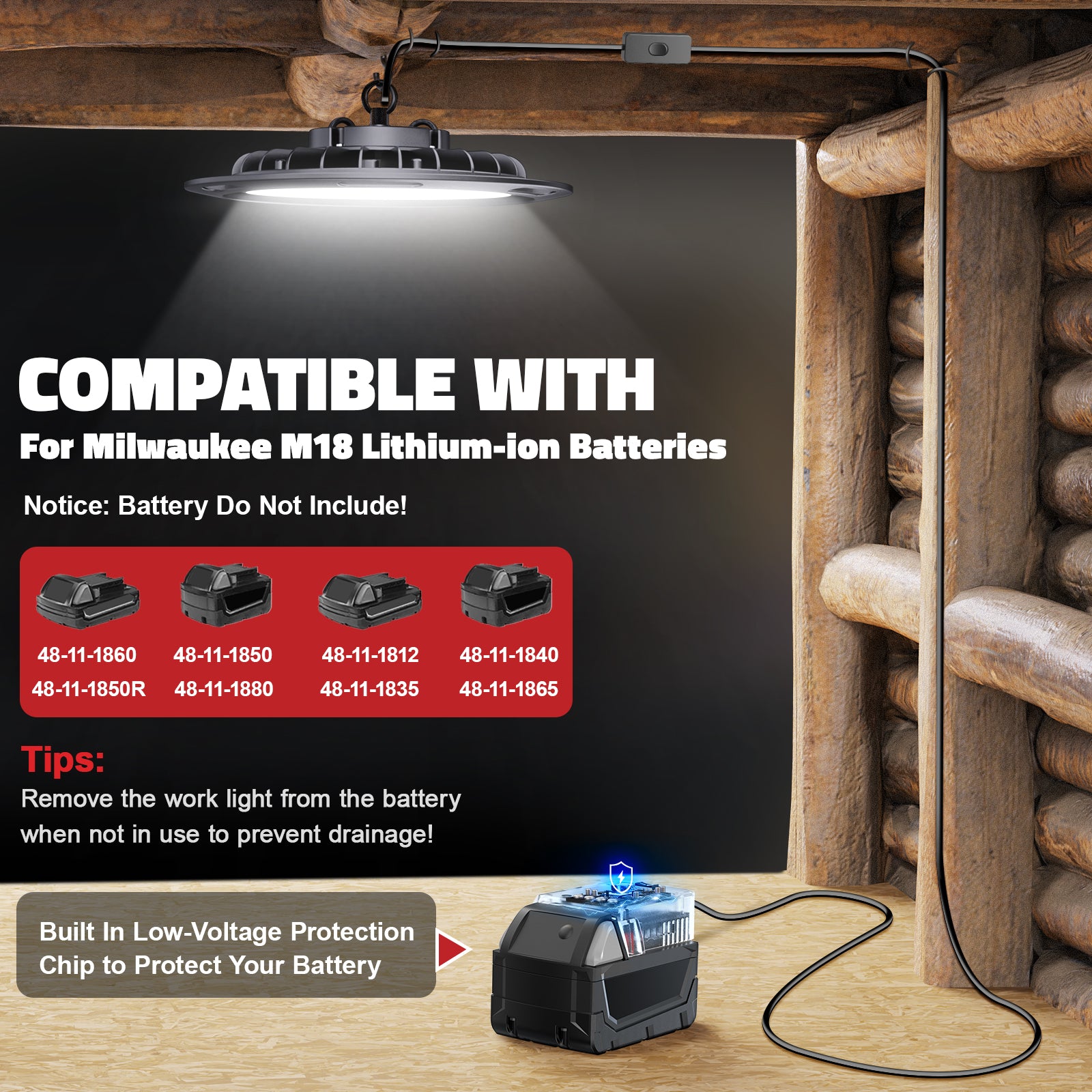 LED Garage Lights for Milwaukee m18 Battery - LIVOWALNY 60W 6000LM Ceiling Light 6500K (NO Battery)