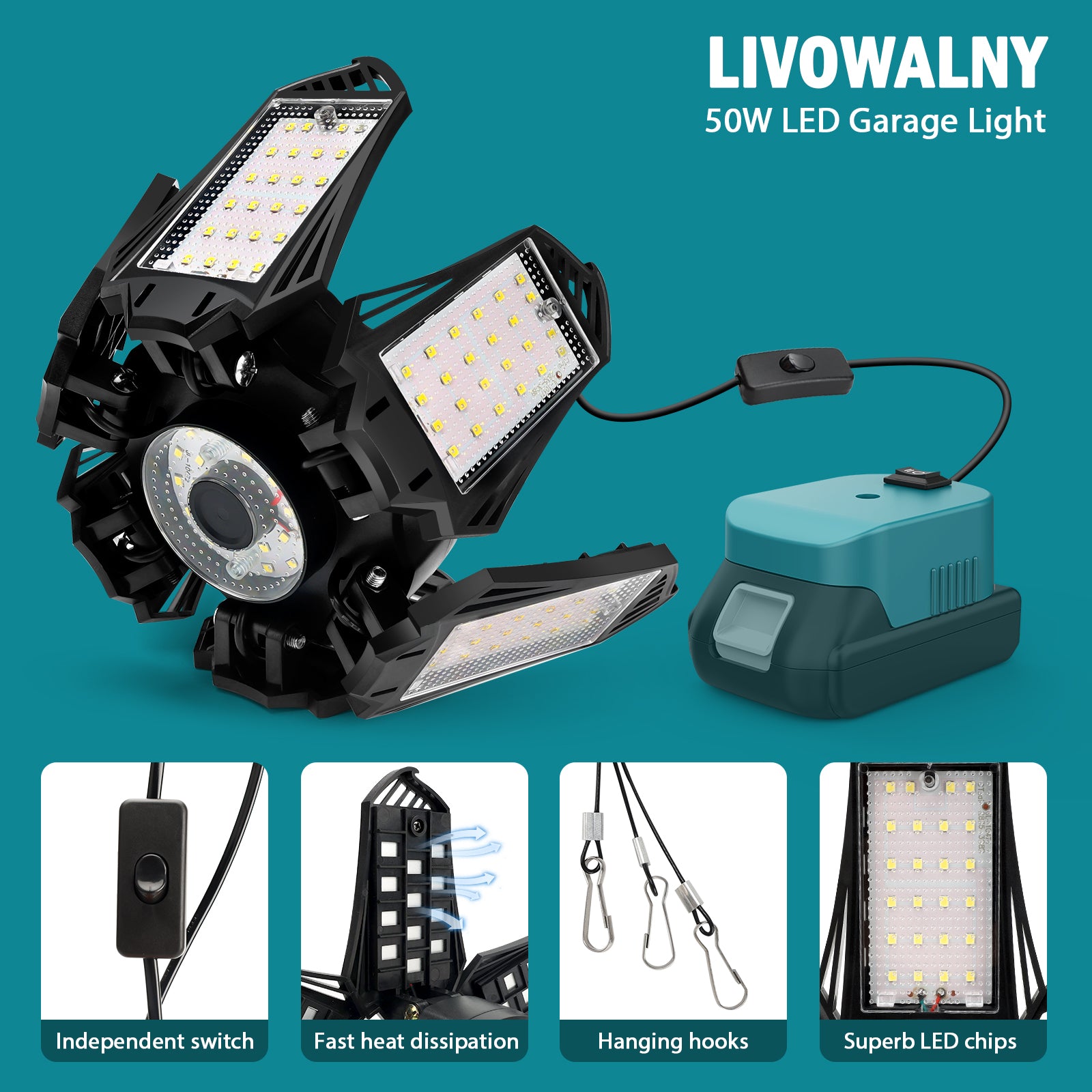 LIVOWALNY LED Work Light Garage Light for Makita 18V Battery (NO BATTERY)