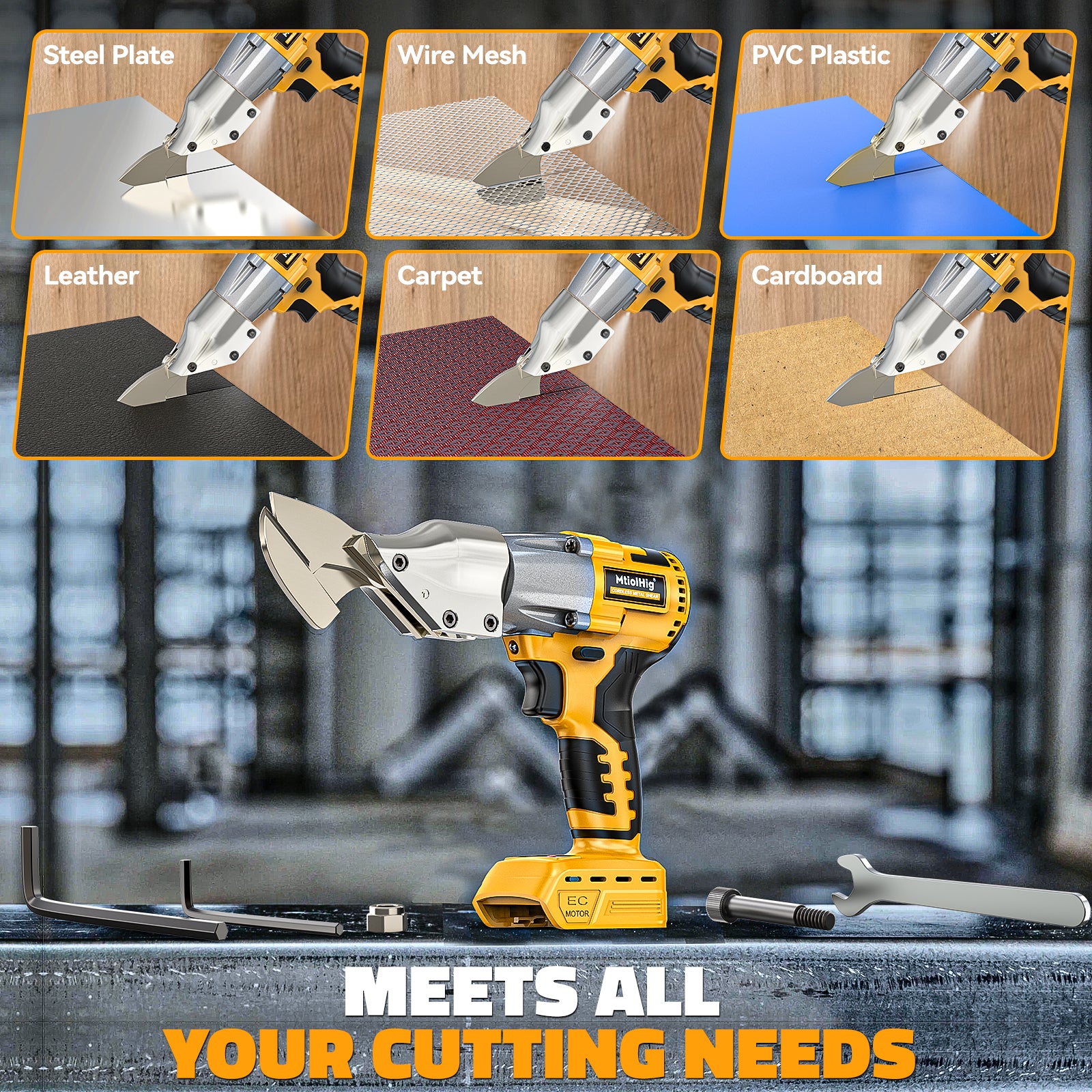 Cordless Sheet Metal Cutter: 221 Ft-Lbs Torque, 360 Pivoting Head, Cuts 18GA Material, Compatible with Dewalt 20V Battery