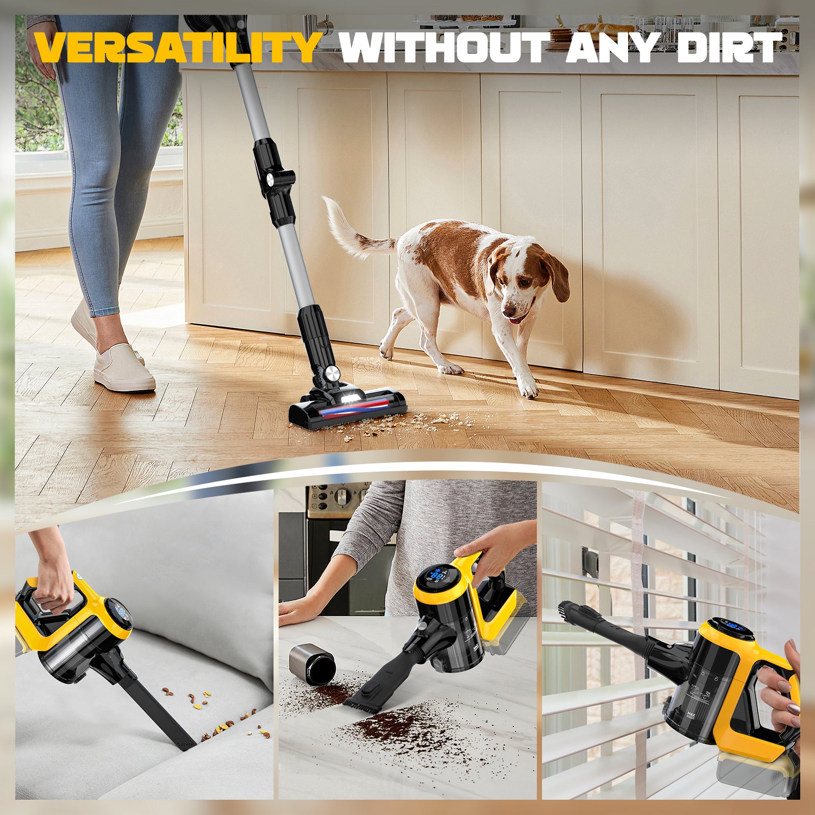 LIVOWALNY Cordless Vacuum Cleaner for DeWALT 20v Battery 350W 30KPA Stick Vacuum with LED Display