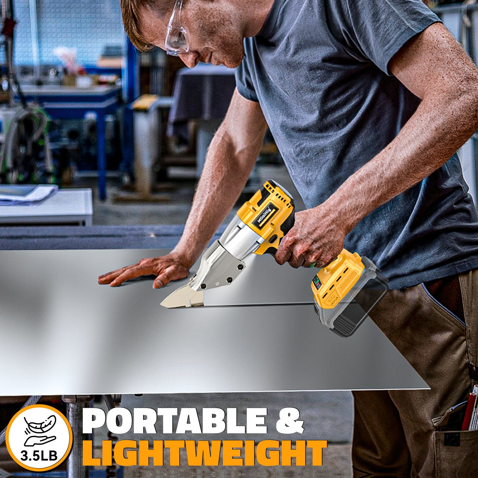 Cordless Sheet Metal Cutter: 221 Ft-Lbs Torque, 360 Pivoting Head, Cuts 18GA Material, Compatible with Dewalt 20V Battery