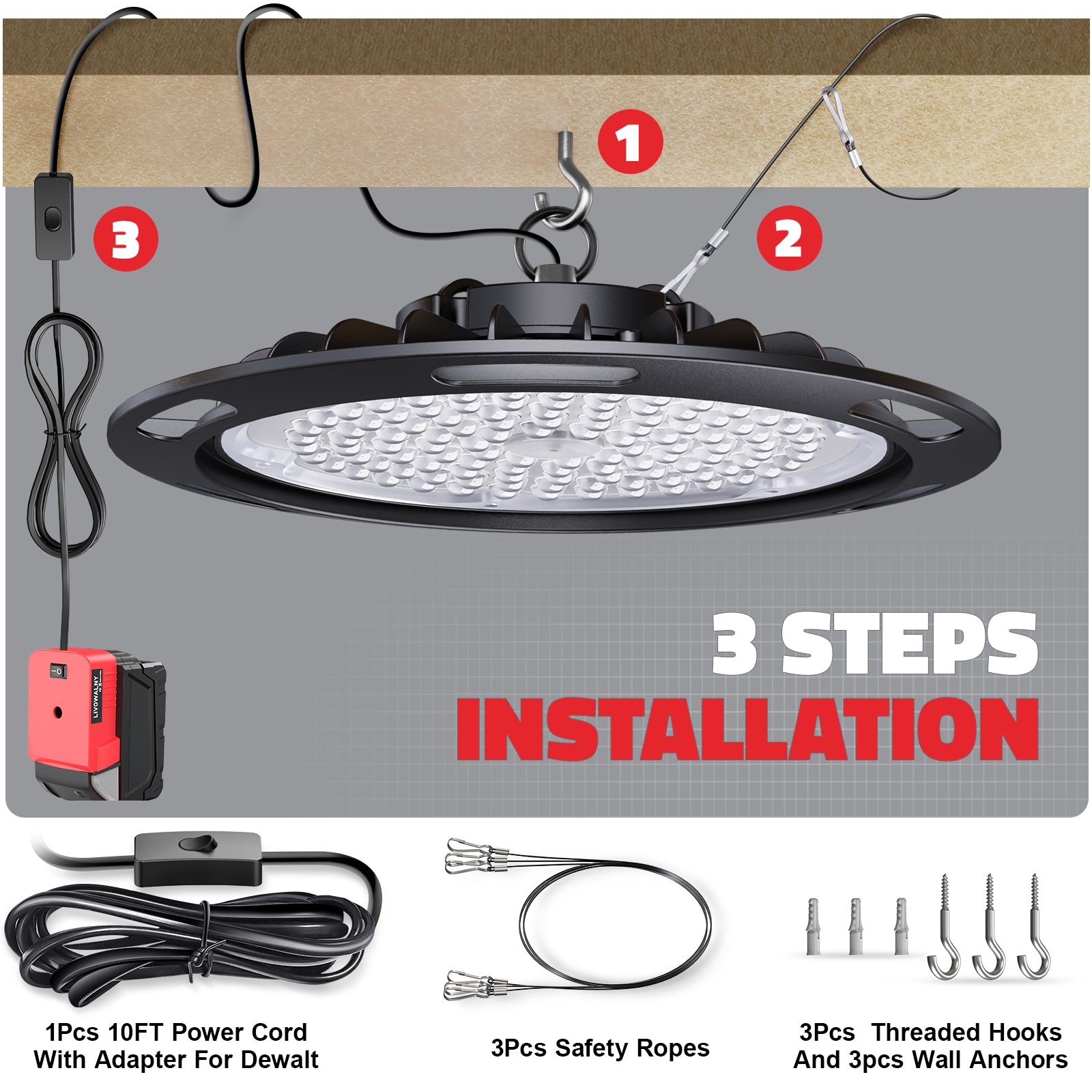 LED Garage Lights for Milwaukee m18 Battery - LIVOWALNY 60W 6000LM Ceiling Light 6500K (NO Battery)