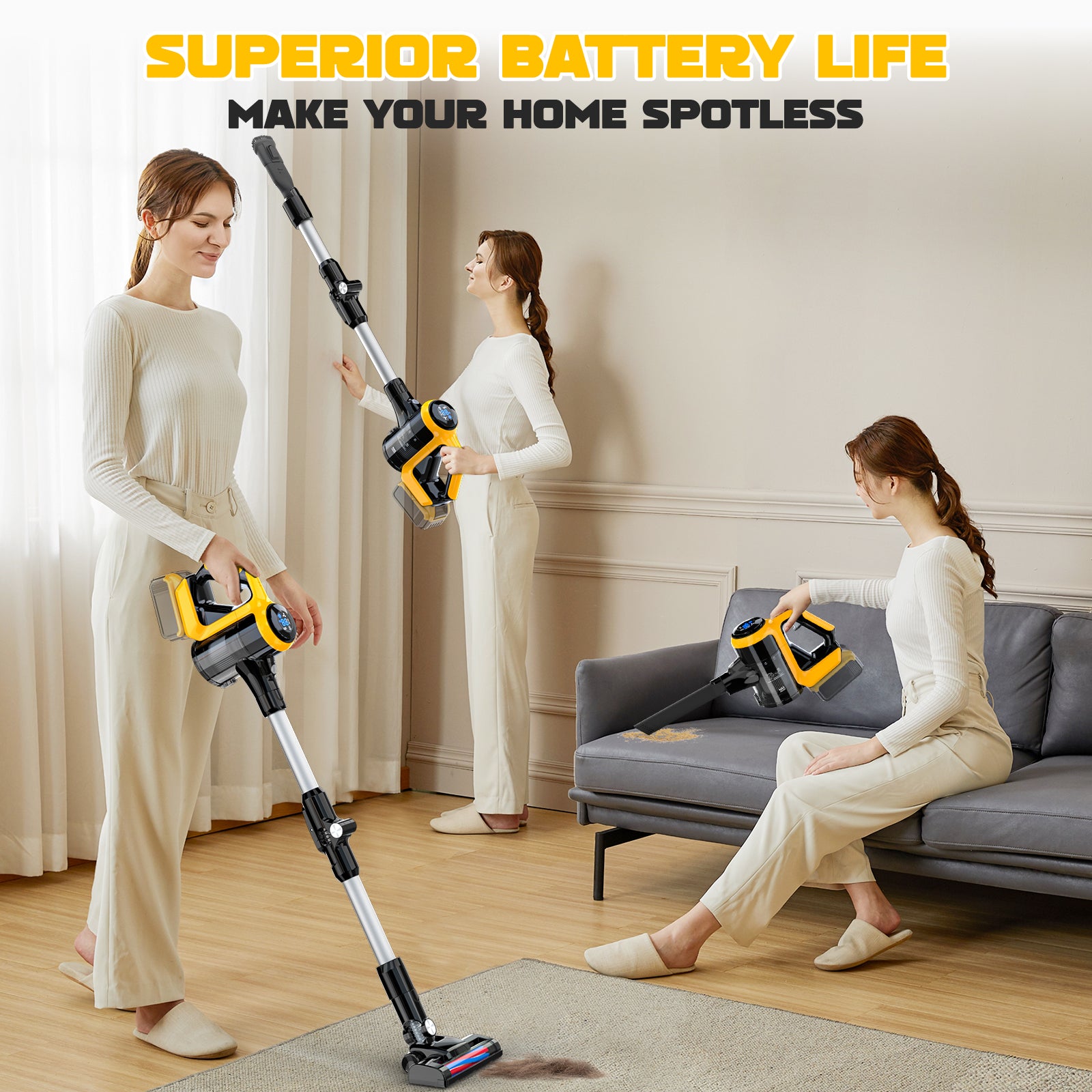 LIVOWALNY Cordless Vacuum Cleaner for DeWALT 20v Battery 350W 30KPA Stick Vacuum with LED Display