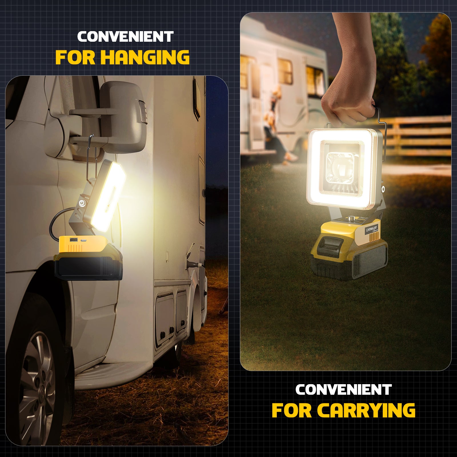 Cordless LED Work Light for Dewalt 20v Battery, LIVOWALNY 60W 6000 Lumens LED Flood Light (No Battery)