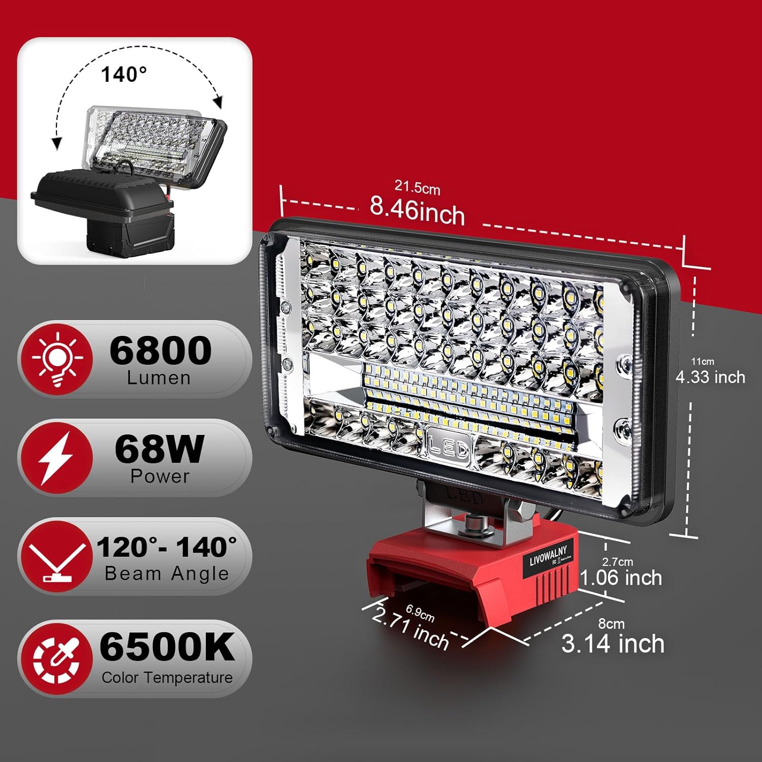 LED Work Light 68W for Milwaukee m18 Battery