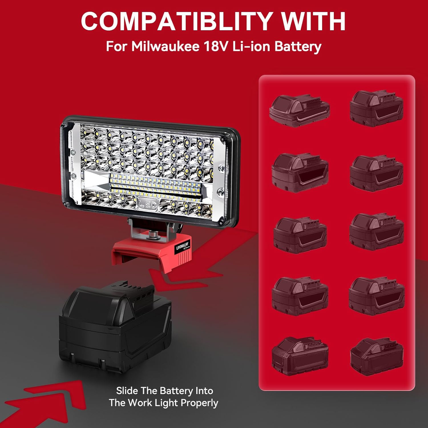 LED Work Light 68W for Milwaukee m18 Battery