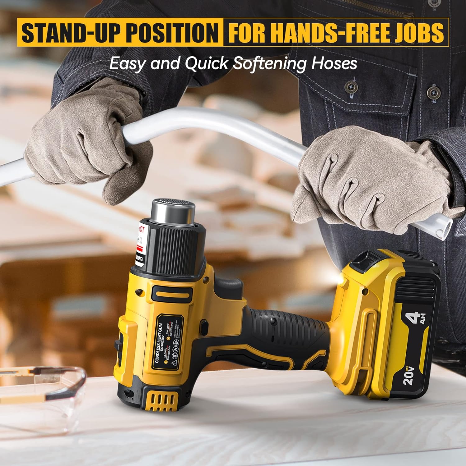 Cordless Heat Gun for DeWalt 20V Battery 122A to 1022A Variable Temperature Fasting Heavy Duty Hot Air Heat with 5pcs Nozzles at MechanicSurplus.com
