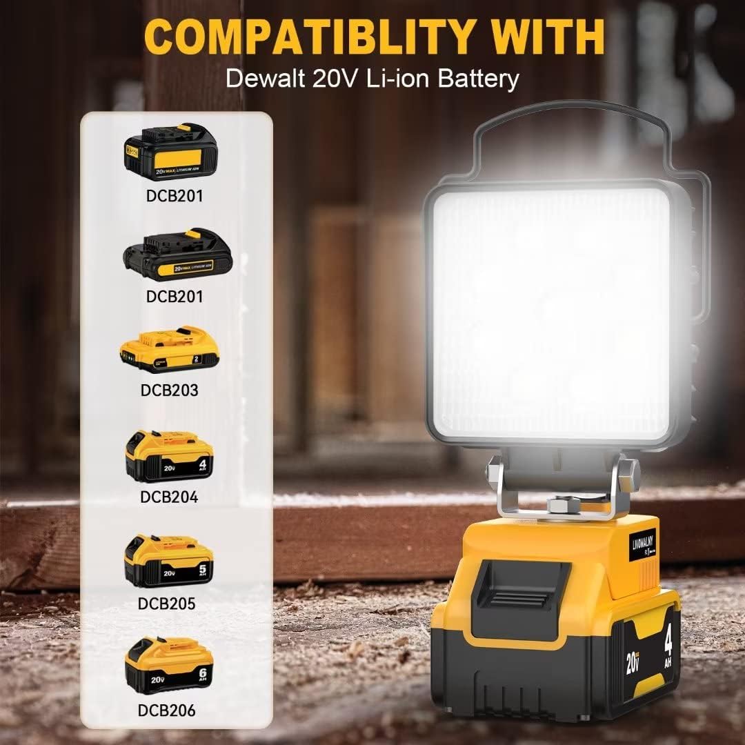 LED Work Light 48W for Dewalt 20V Battery Livowalny