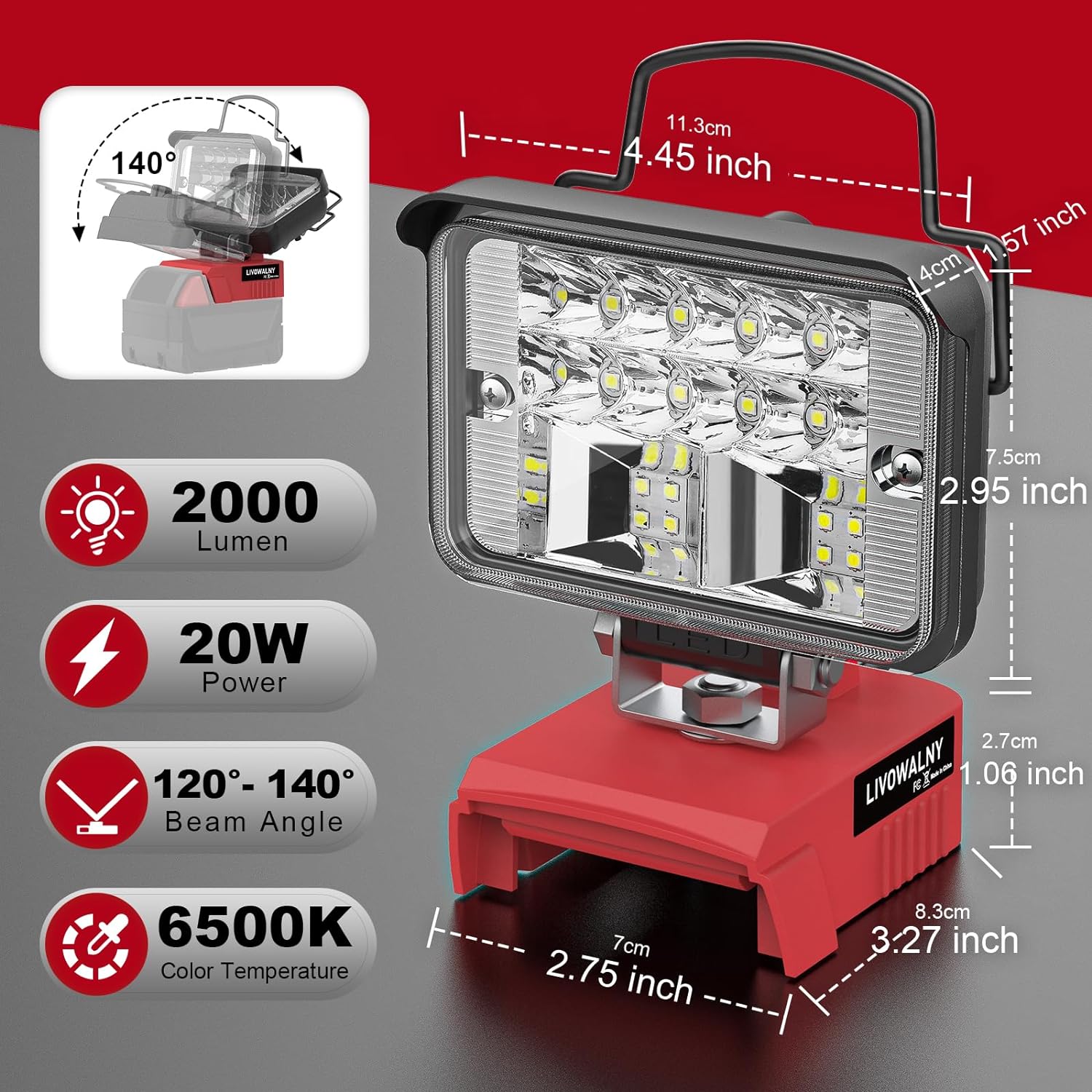 LED Work light 20W for Milwaukee m18 Battery