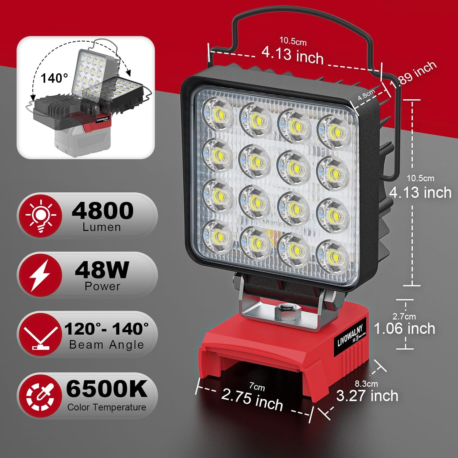 LED Work Light 48W for Milwaukee m18 Battery - 0